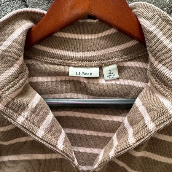 L.L. Bean 100% Cotton Striped Quarter-Zip Pullover Sweatshirt Brown Pink Small - Picture 7 of 9